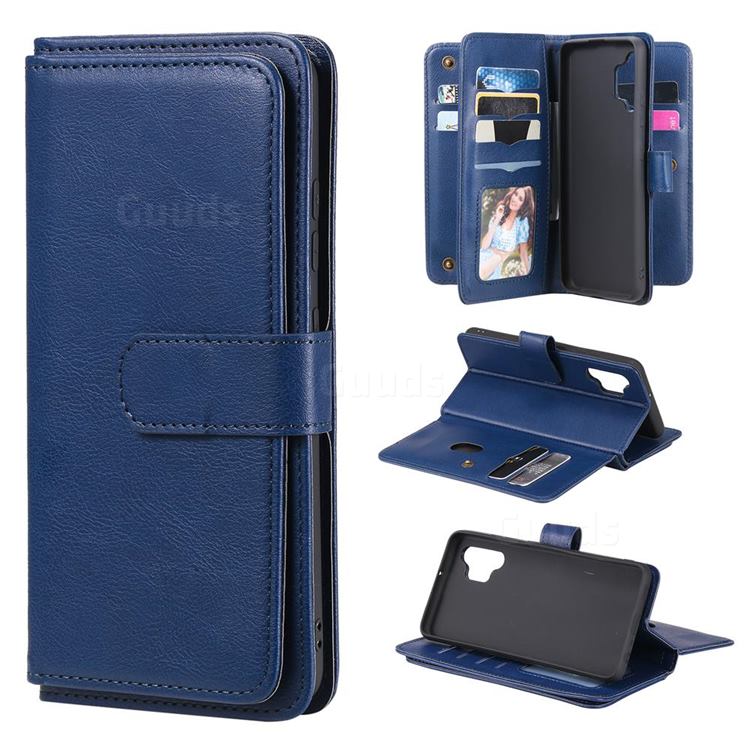 Multi-function Ten Card Slots and Photo Frame PU Leather Wallet Phone Case Cover for Samsung Galaxy A32 4G - Dark Blue