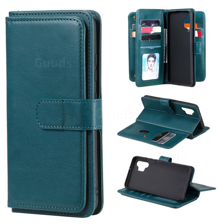 Multi-function Ten Card Slots and Photo Frame PU Leather Wallet Phone Case Cover for Samsung Galaxy A32 4G - Dark Green