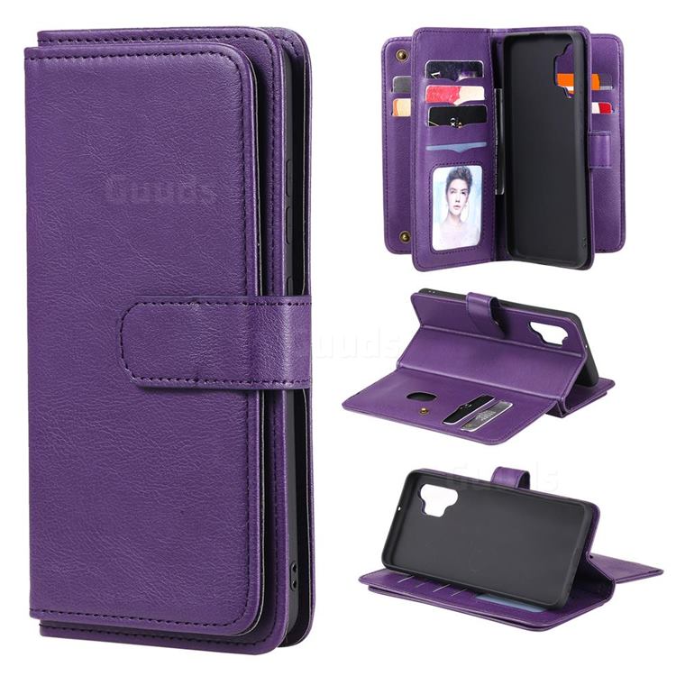 Multi-function Ten Card Slots and Photo Frame PU Leather Wallet Phone Case Cover for Samsung Galaxy A32 4G - Violet