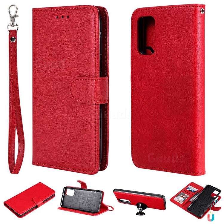 Retro Greek Detachable Magnetic PU Leather Wallet Phone Case for Samsung Galaxy A32 4G - Red