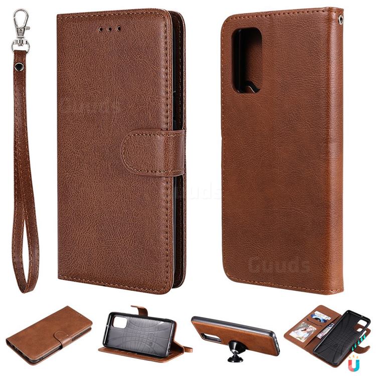 Retro Greek Detachable Magnetic PU Leather Wallet Phone Case for Samsung Galaxy A32 4G - Brown