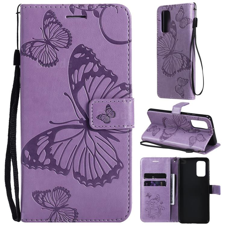 Embossing 3D Butterfly Leather Wallet Case for Samsung Galaxy A32 4G - Purple