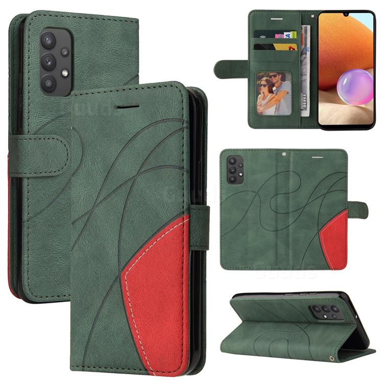 Luxury Two-color Stitching Leather Wallet Case Cover for Samsung Galaxy A32 4G - Green