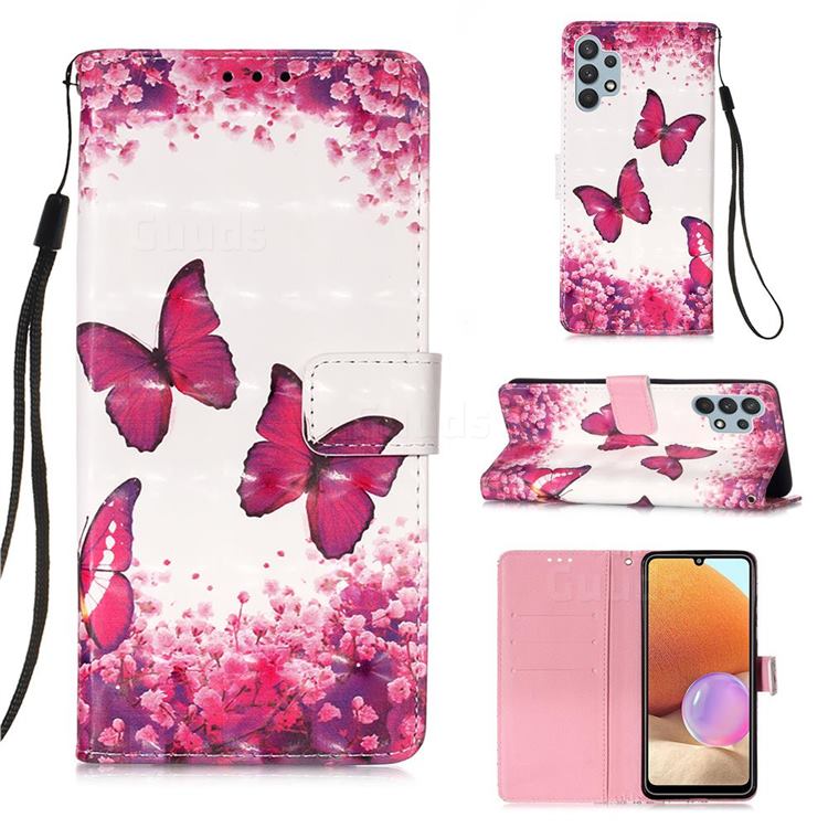 Rose Butterfly 3D Painted Leather Wallet Case for Samsung Galaxy A32 4G