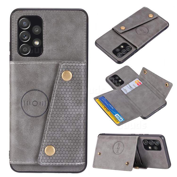 Retro Multifunction Card Slots Stand Leather Coated Phone Back Cover for Samsung Galaxy A32 4G - Gray