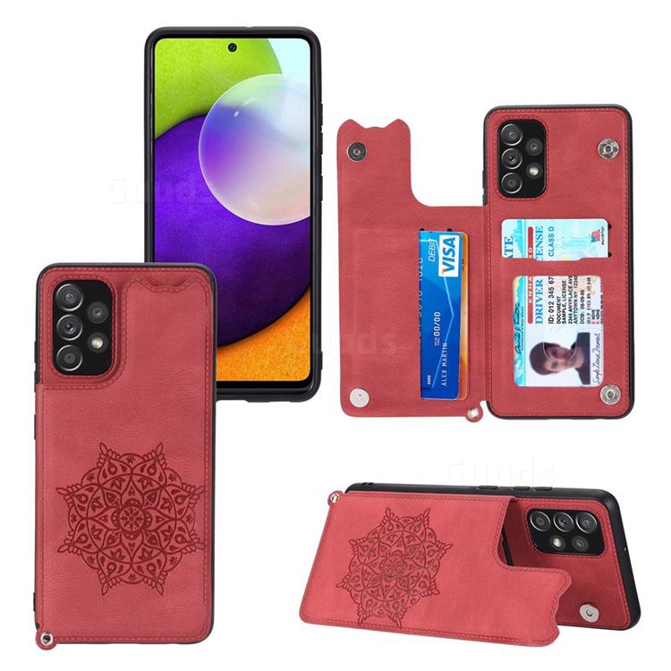 Luxury Mandala Multi-function Magnetic Card Slots Stand Leather Back Cover for Samsung Galaxy A32 4G - Red