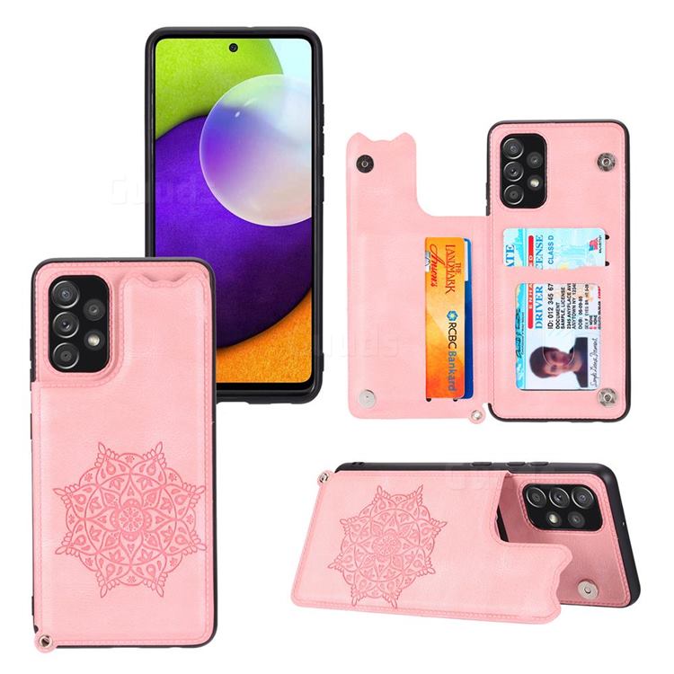 Luxury Mandala Multi-function Magnetic Card Slots Stand Leather Back Cover for Samsung Galaxy A32 4G - Rose Gold