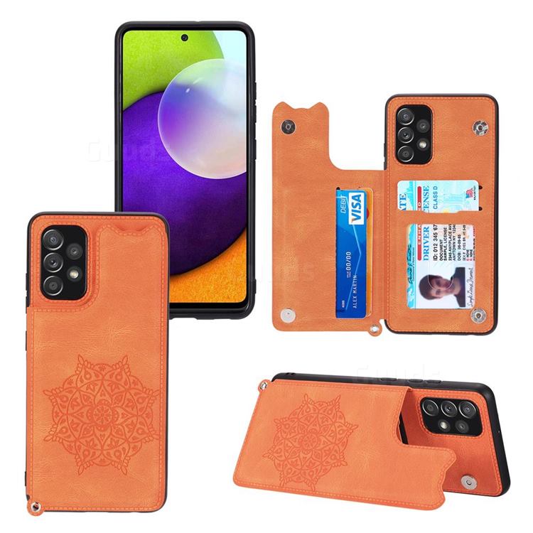 Luxury Mandala Multi-function Magnetic Card Slots Stand Leather Back Cover for Samsung Galaxy A32 4G - Yellow