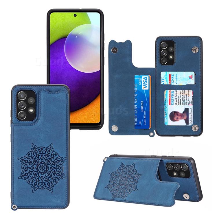 Luxury Mandala Multi-function Magnetic Card Slots Stand Leather Back Cover for Samsung Galaxy A32 4G - Blue