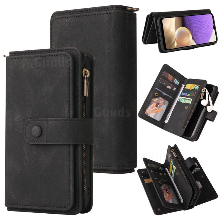Luxury Multi-functional Zipper Wallet Leather Phone Case Cover for Samsung Galaxy A32 4G - Black