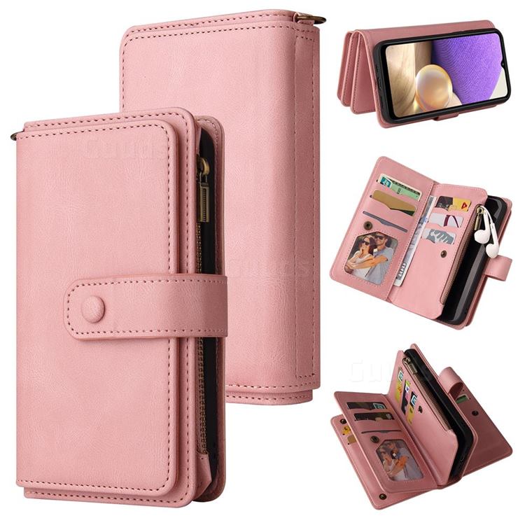 Luxury Multi-functional Zipper Wallet Leather Phone Case Cover for Samsung Galaxy A32 4G - Pink