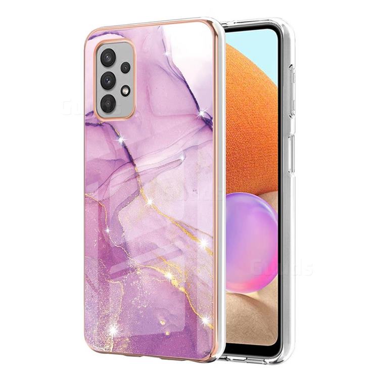 Dream Violet Electroplated Gold Frame 2.0 Thickness Plating Marble IMD Soft Back Cover for Samsung Galaxy A32 4G