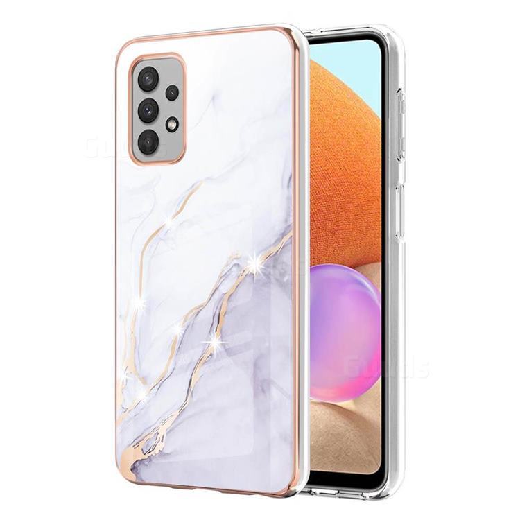 White Dreaming Electroplated Gold Frame 2.0 Thickness Plating Marble IMD Soft Back Cover for Samsung Galaxy A32 4G