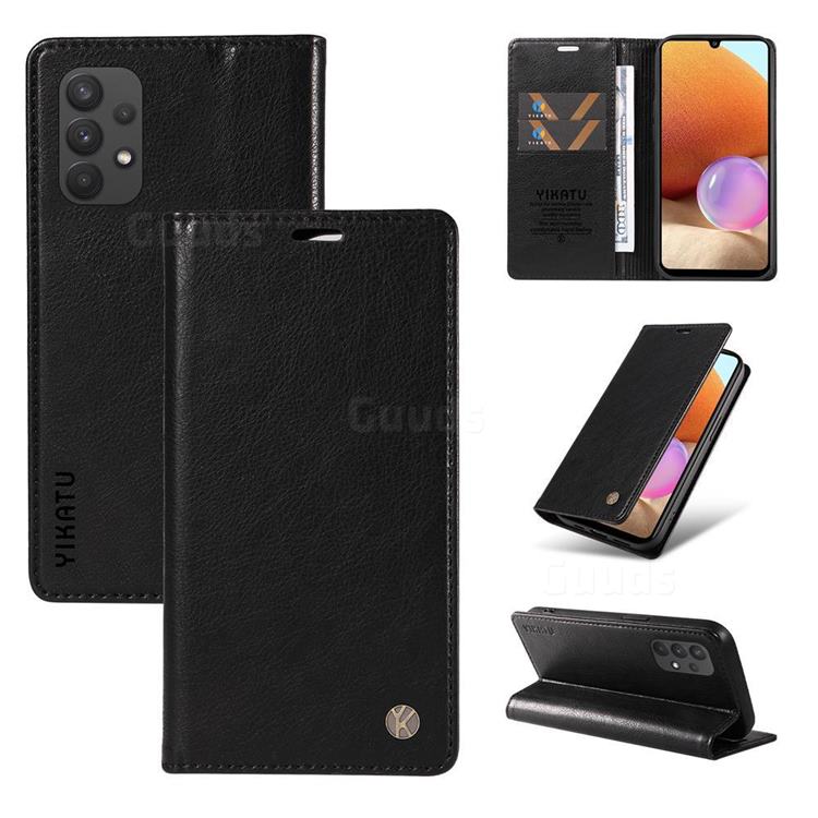 YIKATU Litchi Card Magnetic Automatic Suction Leather Flip Cover for Samsung Galaxy A32 4G - Black