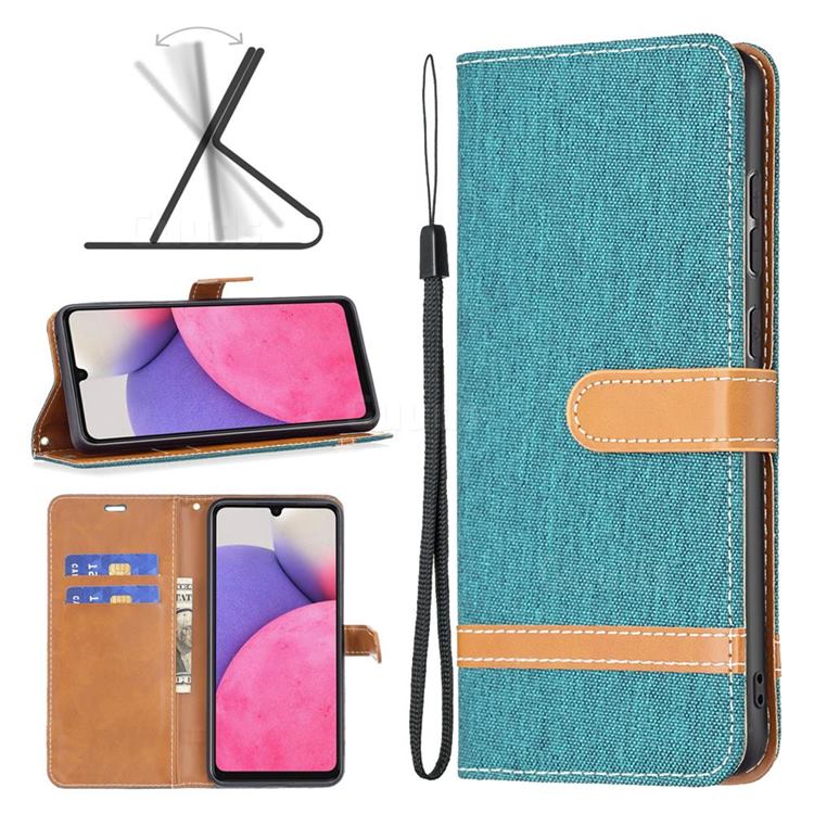 Jeans Cowboy Denim Leather Wallet Case for Samsung Galaxy A33 5G - Green