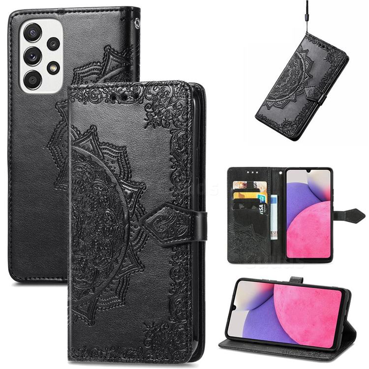 Embossing Imprint Mandala Flower Leather Wallet Case for Samsung Galaxy A33 5G - Black