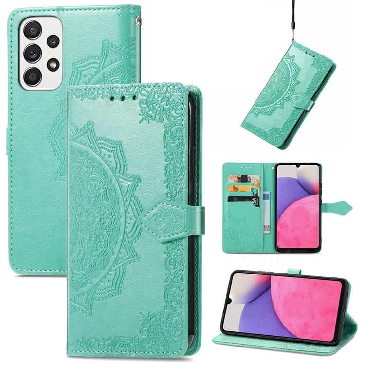 Embossing Imprint Mandala Flower Leather Wallet Case for Samsung Galaxy A33 5G - Green