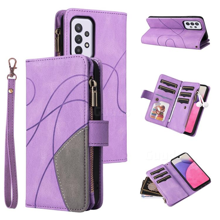 Luxury Two-color Stitching Multi-function Zipper Leather Wallet Case Cover for Samsung Galaxy A33 5G - Purple