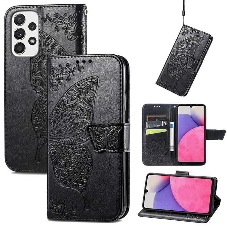 Embossing Mandala Flower Butterfly Leather Wallet Case for Samsung Galaxy A33 5G - Black