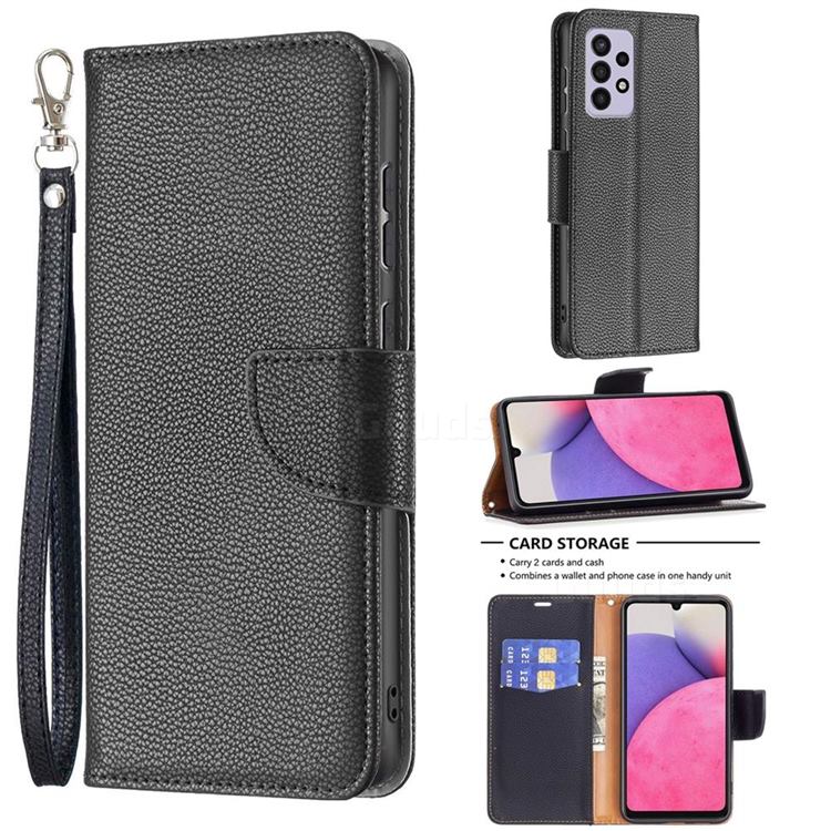 Classic Luxury Litchi Leather Phone Wallet Case for Samsung Galaxy A33 5G - Black