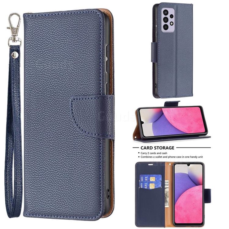 Classic Luxury Litchi Leather Phone Wallet Case for Samsung Galaxy A33 5G - Blue