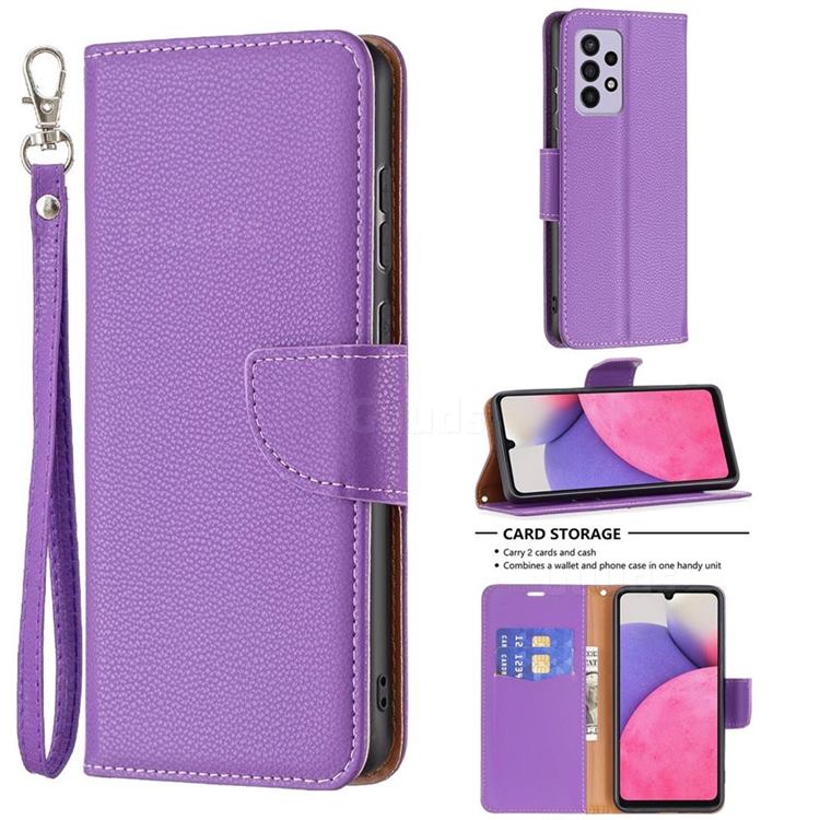 Classic Luxury Litchi Leather Phone Wallet Case for Samsung Galaxy A33 5G - Purple