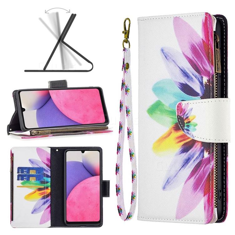 Seven-color Flowers Binfen Color BF03 Retro Zipper Leather Wallet Phone Case for Samsung Galaxy A33 5G
