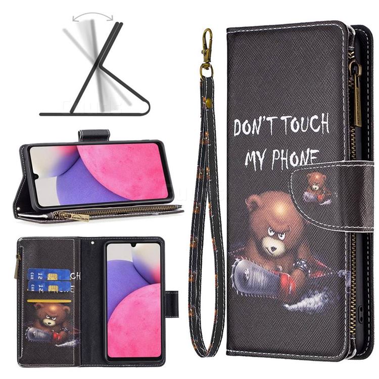 Chainsaw Bear Binfen Color BF03 Retro Zipper Leather Wallet Phone Case for Samsung Galaxy A33 5G