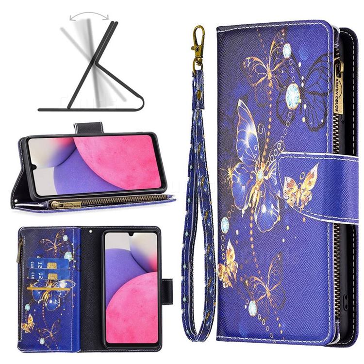 Purple Butterfly Binfen Color BF03 Retro Zipper Leather Wallet Phone Case for Samsung Galaxy A33 5G