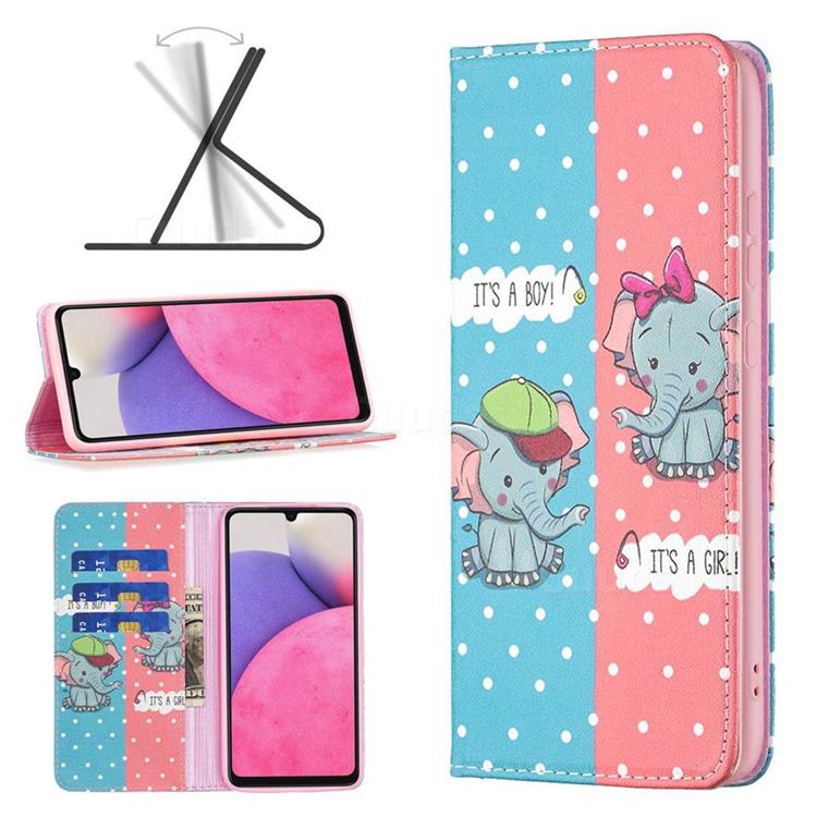 Elephant Boy and Girl Slim Magnetic Attraction Wallet Flip Cover for Samsung Galaxy A33 5G