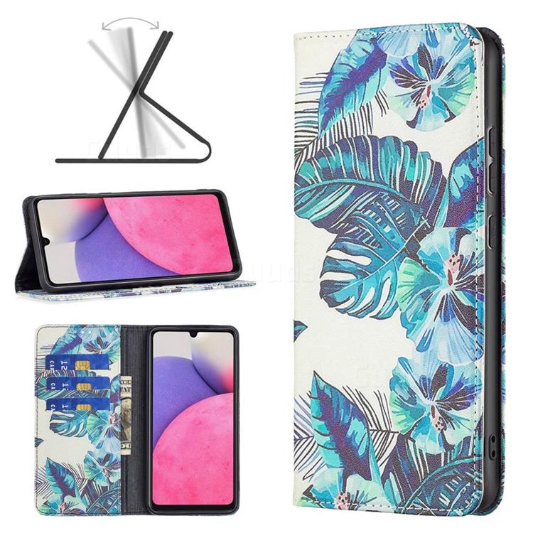 Blue Leaf Slim Magnetic Attraction Wallet Flip Cover for Samsung Galaxy A33 5G