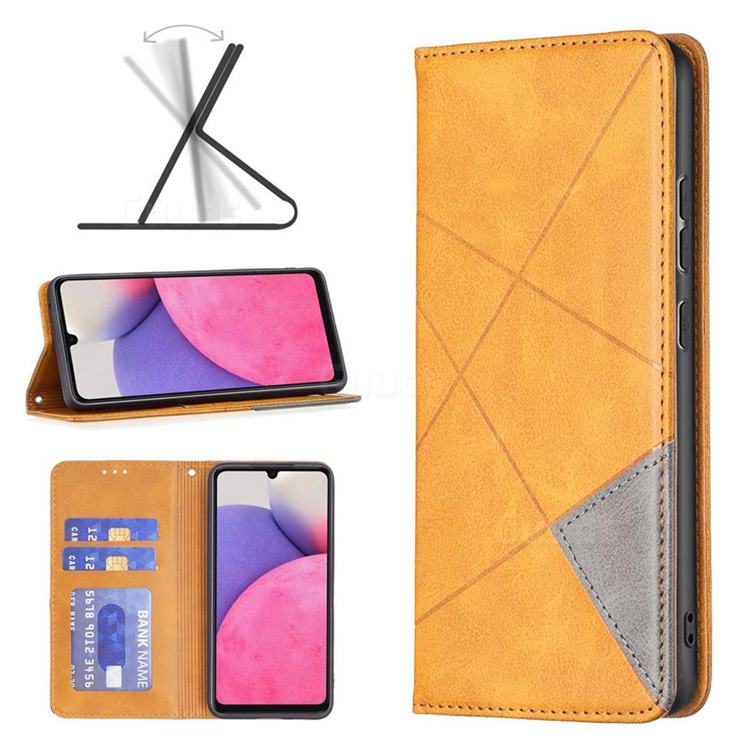 Prismatic Slim Magnetic Sucking Stitching Wallet Flip Cover for Samsung Galaxy A33 5G - Yellow