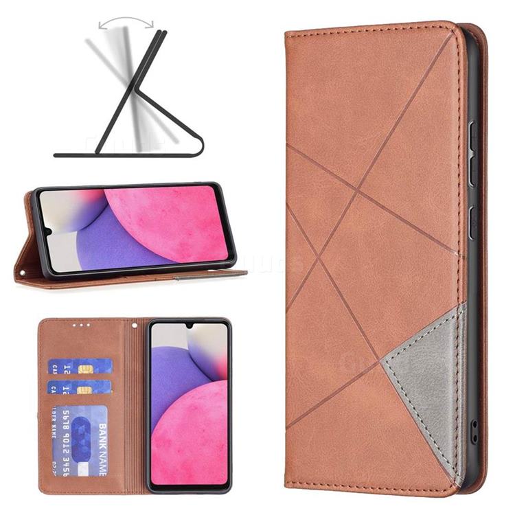 Prismatic Slim Magnetic Sucking Stitching Wallet Flip Cover for Samsung Galaxy A33 5G - Brown