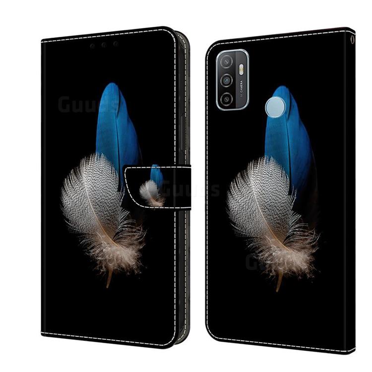 White Blue Feathers Crystal PU Leather Protective Wallet Case Cover for Samsung Galaxy A33 5G