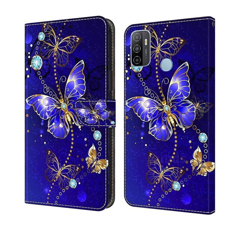 Blue Diamond Butterfly Crystal PU Leather Protective Wallet Case Cover for Samsung Galaxy A33 5G