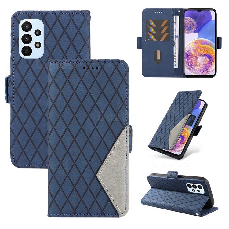 Grid Pattern Splicing Protective Wallet Case Cover for Samsung Galaxy A33 5G - Blue