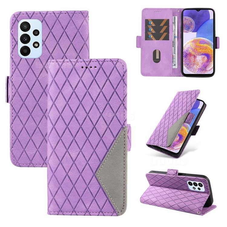 Grid Pattern Splicing Protective Wallet Case Cover for Samsung Galaxy A33 5G - Purple