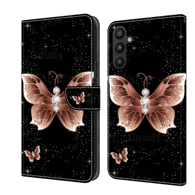 Black Diamond Butterfly Crystal PU Leather Protective Wallet Case Cover for Samsung Galaxy A34 5G