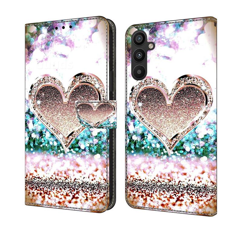 Pink Diamond Heart Crystal PU Leather Protective Wallet Case Cover for Samsung Galaxy A34 5G