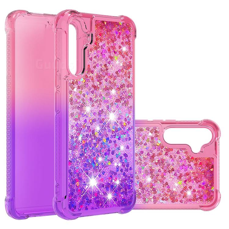 Rainbow Gradient Liquid Glitter Quicksand Sequins Phone Case for Samsung Galaxy A34 5G - Pink Purple