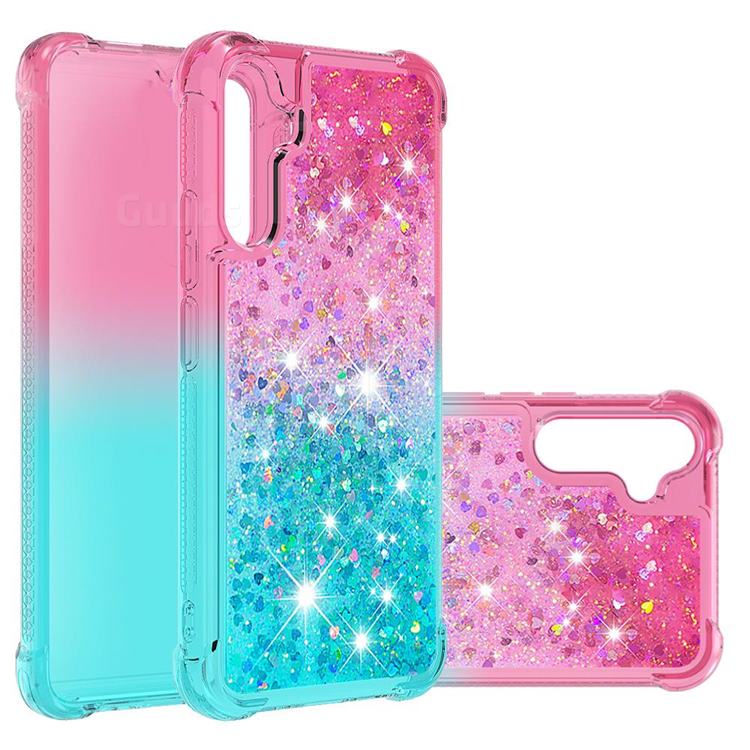 Rainbow Gradient Liquid Glitter Quicksand Sequins Phone Case for Samsung Galaxy A34 5G - Pink Blue