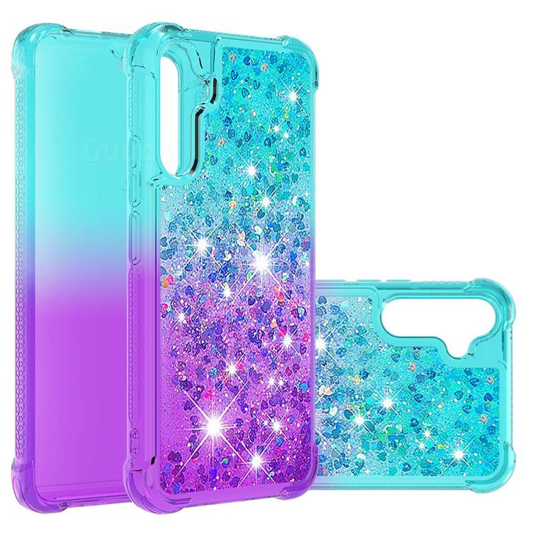 Rainbow Gradient Liquid Glitter Quicksand Sequins Phone Case for Samsung Galaxy A34 5G - Blue Purple