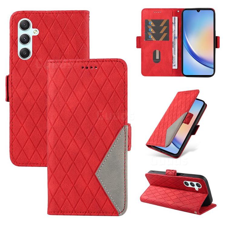 Grid Pattern Splicing Protective Wallet Case Cover for Samsung Galaxy A34 5G - Red