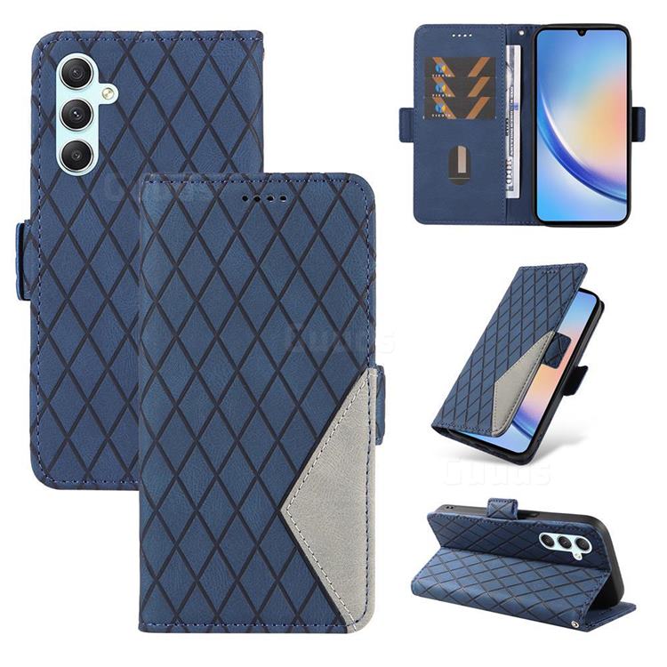 Grid Pattern Splicing Protective Wallet Case Cover for Samsung Galaxy A34 5G - Blue