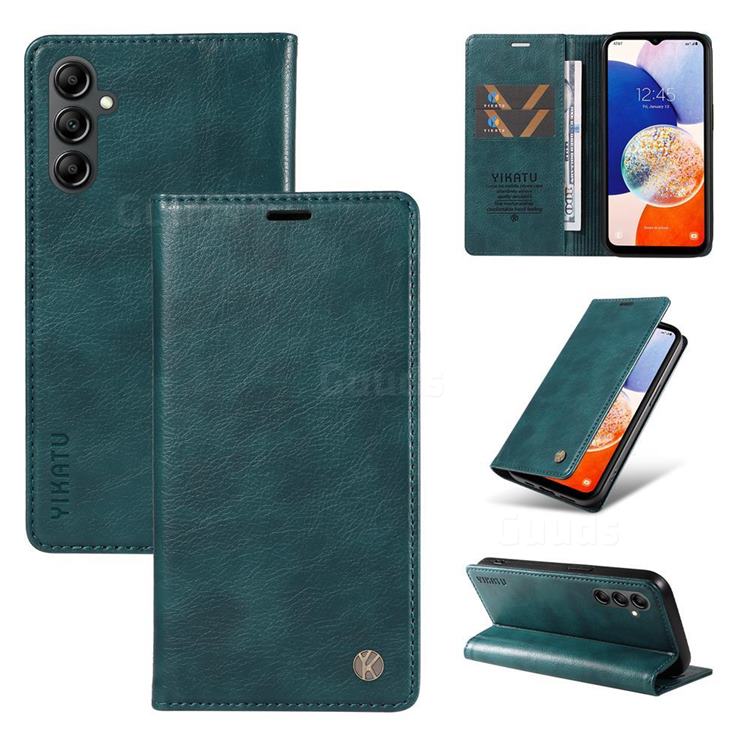 YIKATU Litchi Card Magnetic Automatic Suction Leather Flip Cover for Samsung Galaxy A34 5G - Dark Blue