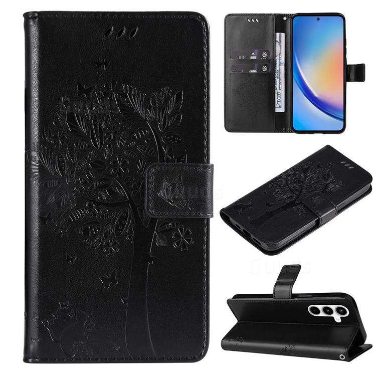 Embossing Butterfly Tree Leather Wallet Case for Samsung Galaxy A35 5G - Black