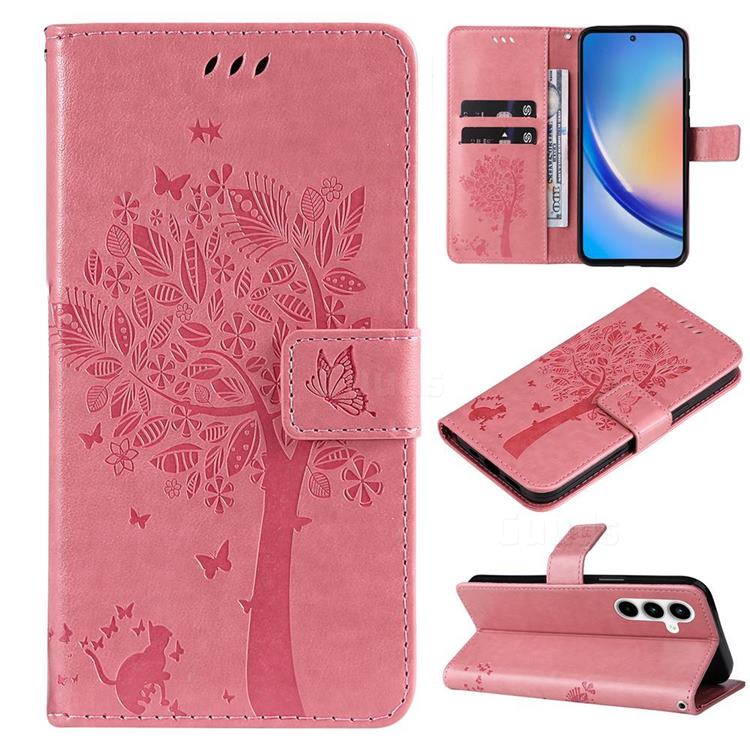 Embossing Butterfly Tree Leather Wallet Case for Samsung Galaxy A35 5G - Pink