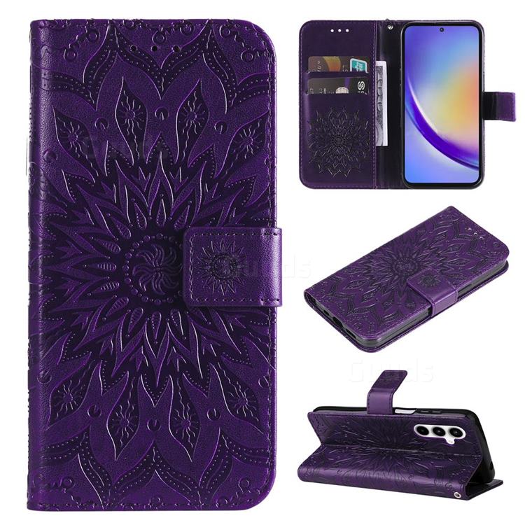 Embossing Sunflower Leather Wallet Case for Samsung Galaxy A35 5G - Purple