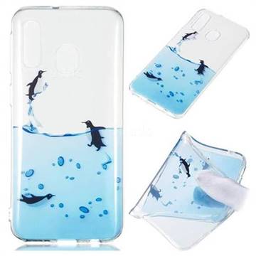 Penguin Out Sea Super Clear Soft TPU Back Cover for Samsung Galaxy A40