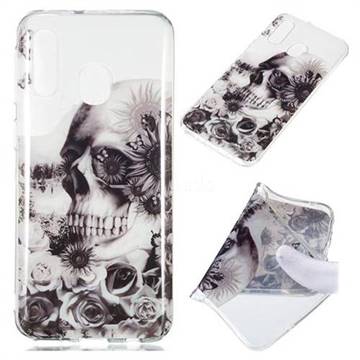 Black Flower Skull Super Clear Soft TPU Back Cover for Samsung Galaxy A40